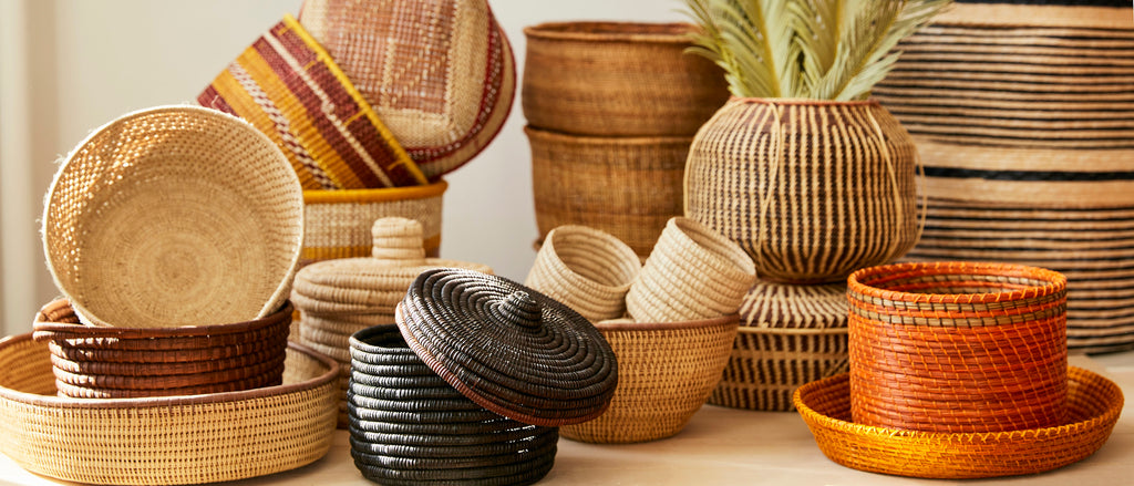 A diverse selection of baskets made in different artisanal techniques, for multiple uses around the home.