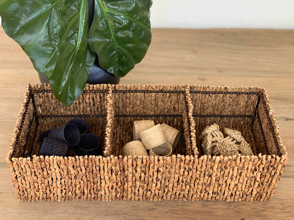 wicker basket with dividers
